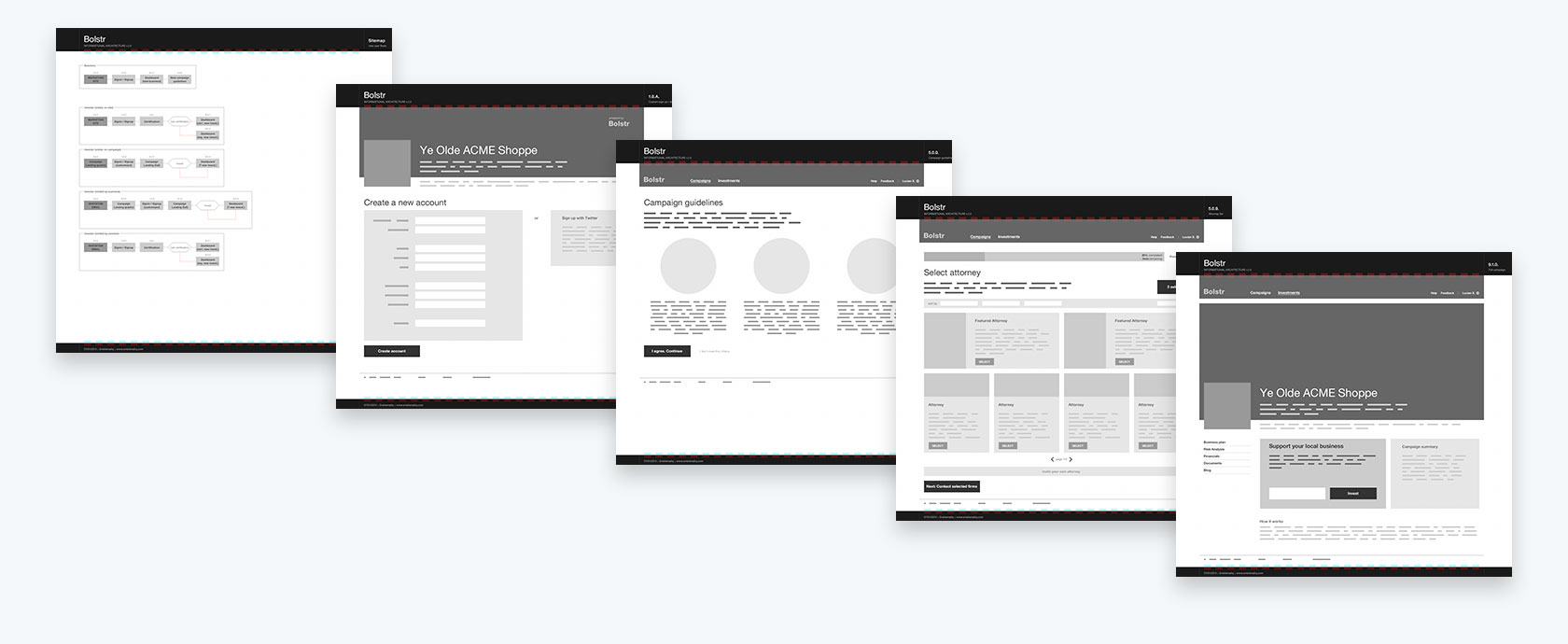 Bolstr wireframes and user flows
