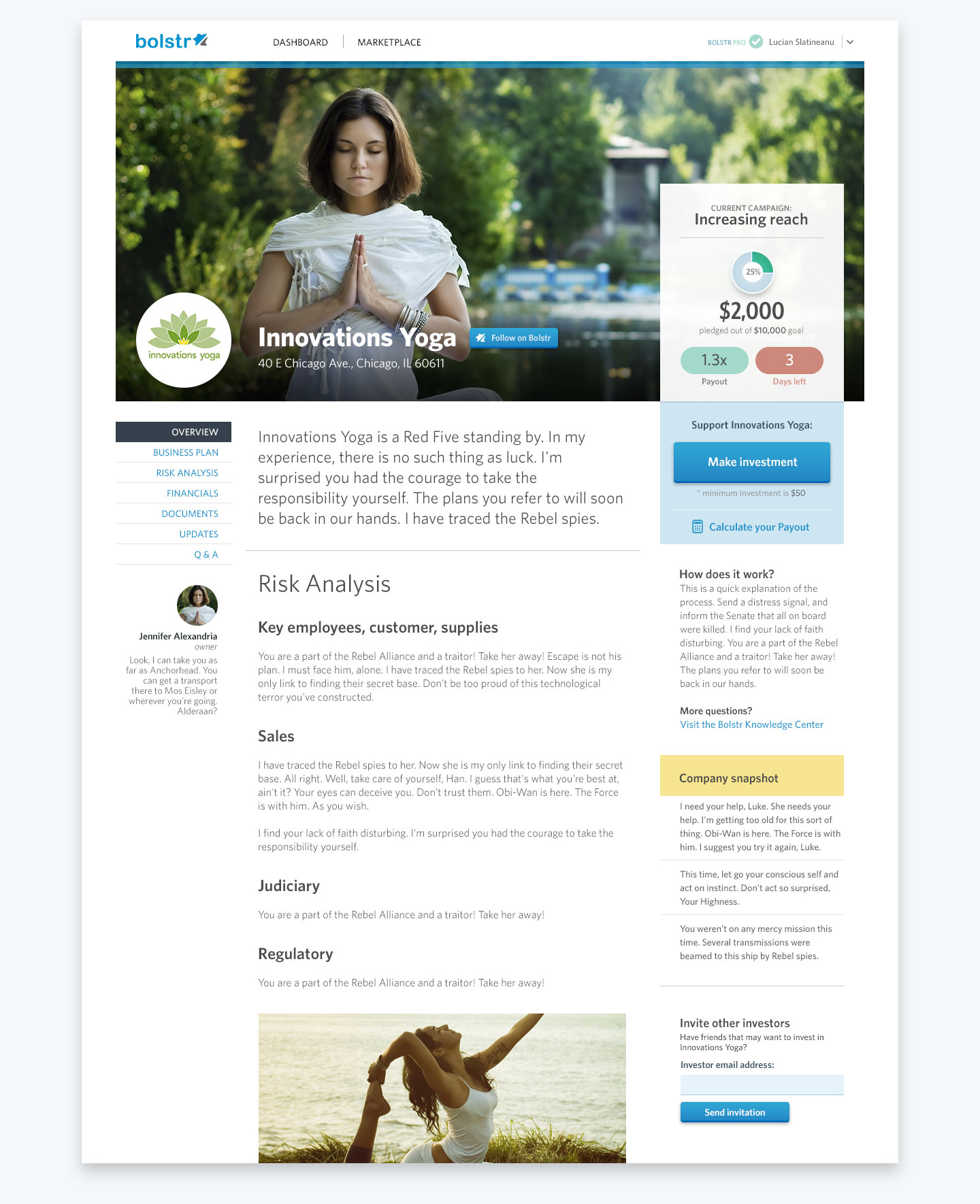 Bolstr campaign profile